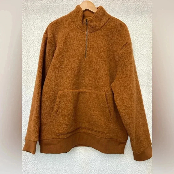 Madewell (re)sourced Sherpa Half Zip Sweatshirt Men's Size Large Brown Cozy NWT - Picture 13 of 16